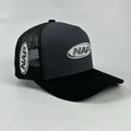 NAP trucker cap in black and grey colourway