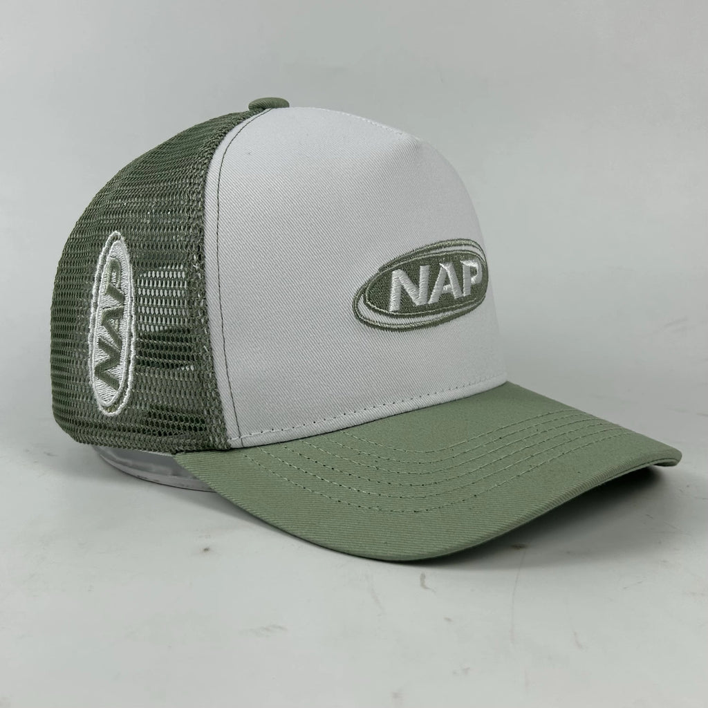 NAP trucker cap in sage green colourway